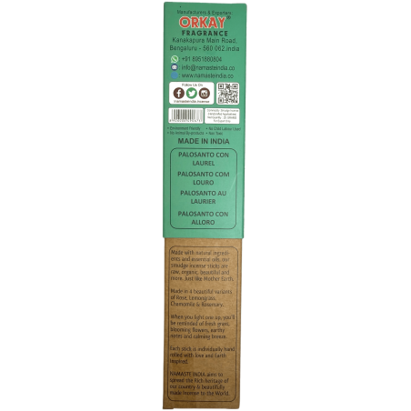 Incenso Natural Palo Santo e Laurel NAMASTE INDIA Inspirado na Terra - Caixa de 25gr de Incenso Orgânico