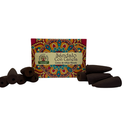 Conos de Reflujo Sándalo con Canela NAMASTE INDIA - 10 conos de incienso blackflow