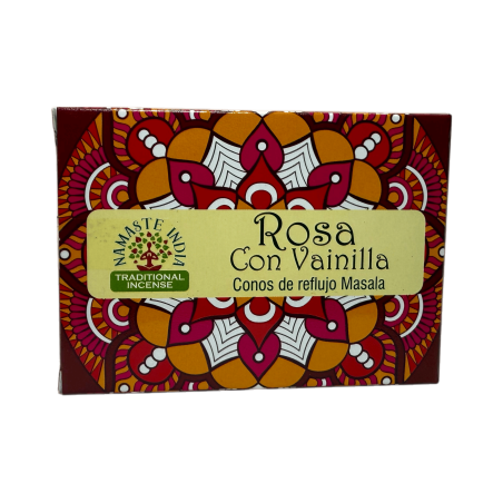 Cones de Refluxo Rosa com NAMASTE INDIA de Baunilha - 10 cones de incenso blackflow