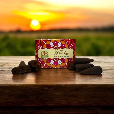 Cones de Refluxo Rosa com NAMASTE INDIA de Baunilha - 10 cones de incenso blackflow