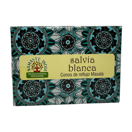 Witte Salie Reflux Cones NAMASTE INDIA - 10 blackflow wierookkegels