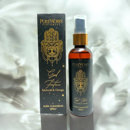 Spray Assainisseur d’Air Ésotérique Good Fortune PureWorks Good Fortune Aura Spray Nettoyant Patchouli et Orange 100ml.