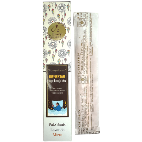 Blissful Blends Incenso Biologico per il Benessere, Lavanda e Mirra Vijayshree Palo Santo - Scatola da 25gr.