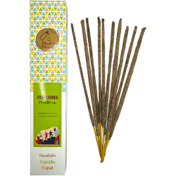 Biologische wierook Positive Vibrations Blissful Blends Vijayshree Sandelhout, Vanille en Copal - 25gr doos.