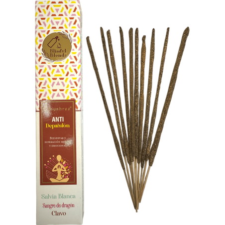 يمزج Blissful Vijayshree White Sage و Dragon's Blood و Clocker البخور العضوي المضاد للاكتئاب - صندوق 25 غرام.