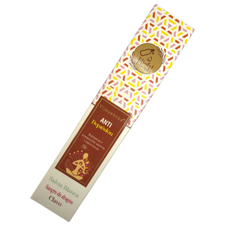 Blissful Blends Vijayshree Sauge blanche, Sang de dragon et clou de girofle Encens Bio Anti-Dépression - Boîte de 25gr.
