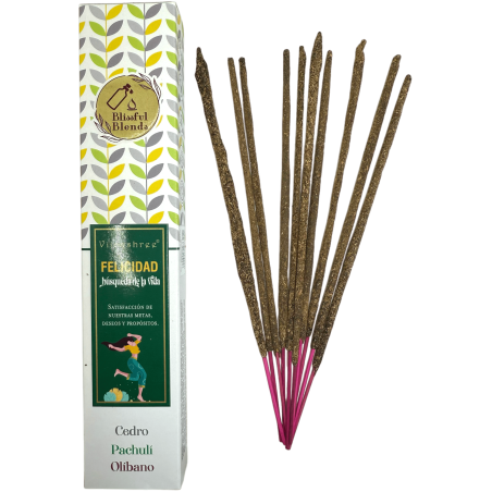 يمزج Happiness Blissful بين Vijayshree Cedar و Patchouli و اللبان البخور العضوي - علبة 25 غرام.