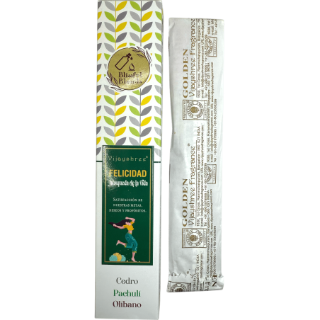 Happiness Blissful Blends Vijayshree Cèdre, Patchouli et Encens Encens Bio - Boîte de 25gr.