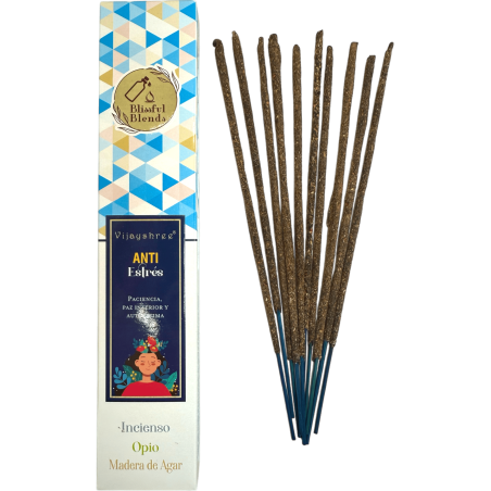 Organic Anti Stress Weihrauch Blissful Mischungen Vijayshree Räucherstäbchen, Opium und Agarholz - 25gr Box.