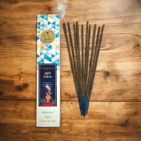 Incenso Anti Stress Orgânico Blissful Blends Incenso Vijayshree, Ópio e Madeira de Ágar - caixa de 25gr.
