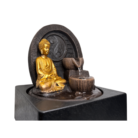 Fonte de Buda com LED 18x18x23cm - Fonte de Resina para Interior - HOSTENATURA