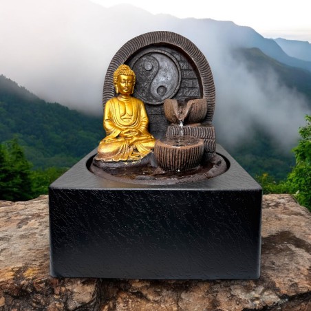 Fântână Buddha cu LED 18x18x23cm - Fântână de interior din rășină - HOSTENATURA