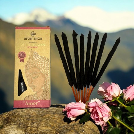 Mini Tibet Räucherstäbchen Royal Rose Aromanza Argentina - 8 Räucherstäbchen 40min Dauer - Love