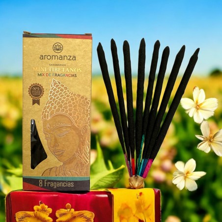 Mini Tibetan Räucherstäbchen Duftmischung Aromanza Argentinien - 8 Räucherstäbchen 40min Dauer - 8 Düfte