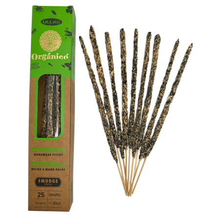 Incienso Orgánico de Citronela - ULLAS - Hecho a mano - 25gr - Hecho en India - 100% Natural