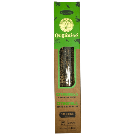 Incienso Orgánico de Citronela - ULLAS - Hecho a mano - 25gr - Hecho en India - 100% Natural