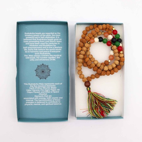 Collar Bali Mala Energía de los Cinco Elementos - 108 Rudraksha