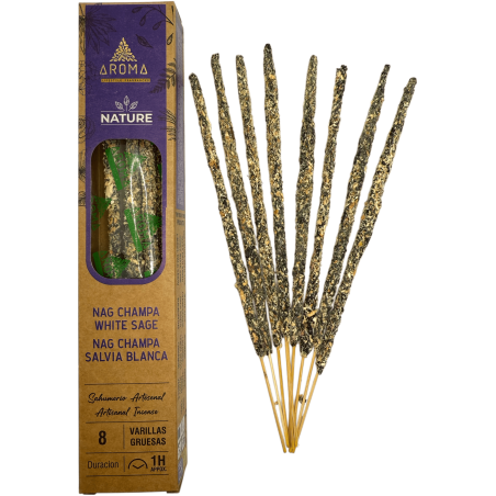 Bio Nag Champa Räucherstäbchen Weißer Salbei AROMA Natur - 8 Stäbchen 1h Wirkungsdauer