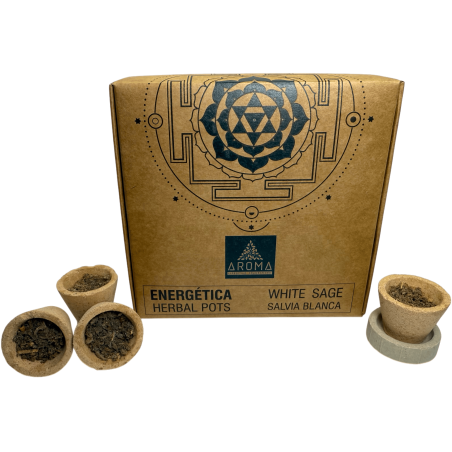 أكواب راتنجية من المريمية البيضاء، أوعية أعشاب AROMA منعشة - 4 أكواب مع حامل موقد - منظفة ومحمية