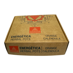 Tazze in resina arancione, vasi di erbe aromatiche alla calendula, fragranze AROMA - 4 tazze e supporto per bruciatore - Gioia e