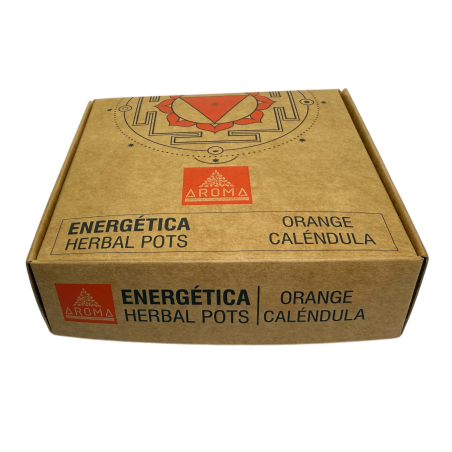 Gobelets en résine orange, pots à herbes au calendula, parfums AROMA énergétiques - 4 tasses et support pour brûleur - Joy and H