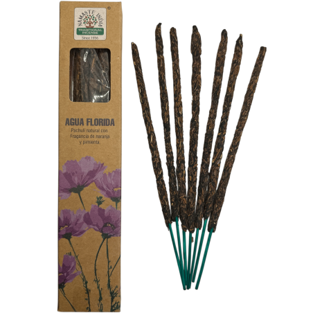 Natürliches Räucherwerk Agua Florida Namaste India Natural Masala – 1 Räucherbox 25 g – Patchouli, Orange und Pfeffer