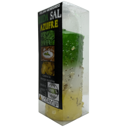Bougie aux herbes avec rue, sel et soufre - Bougie ésotérique 14x6cm - Contre les énergies négatives