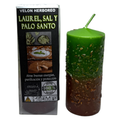 Świeca ziołowa z wawrzynem, solą i palo santo - świeca ezoteryczna 14x6 cm - przyciąga dobrą energię, oczyszcza i chroni
