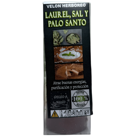 شمعة عشبية بالغار والملح والبالو سانتو - شمعة باطنية 14 × 6 سم - تجذب الطاقات الجيدة والتطهير والحماية