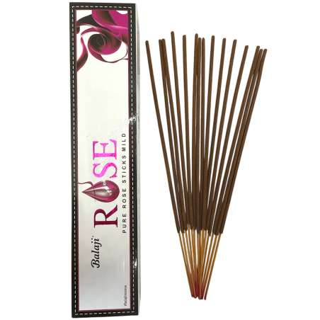 Encens à la rose BALAJI - Bâtonnets de rose pure doux - 1 boîte de 15 bâtonnets d'encens masala