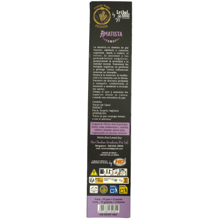 Incienso Amatista Hari Darshan Tribal Soul Crystal Magic - 1 cajetilla de 15gr Incienso Orgánico con Minerales