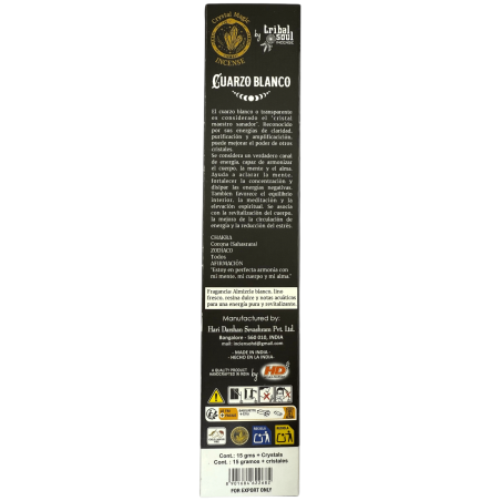 Incienso Cuarzo Blanco Hari Darshan Tribal Soul Crystal Magic - 1 cajetilla de 15gr Incienso Orgánico con Minerales