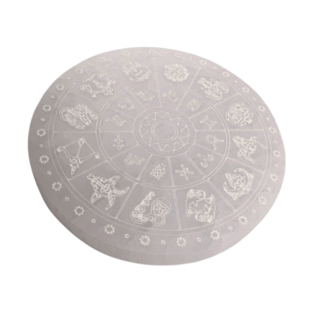 Placa Selenita con grabado Signos del Zodiaco 10cm