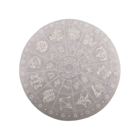 Placa Selenita con grabado Signos del Zodiaco 10cm