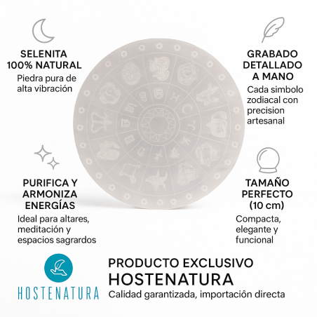 Placa Selenita con grabado Signos del Zodiaco 10cm