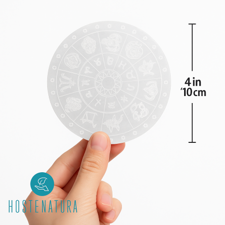 Placa Selenita con grabado Signos del Zodiaco 10cm