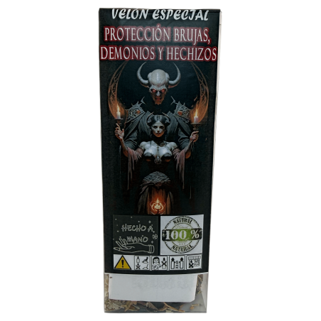 Velón Esotérico Especial Protección Brujas, Demonios y Hechizos 14x6cm