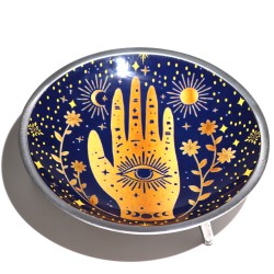 Enameled Offering Plate Three Legs Hamsa Midnight Blue 16cm