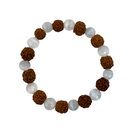 Polsera Rudrasksha Natural amb Selenita 8mm - Neteja i Energia Positiva