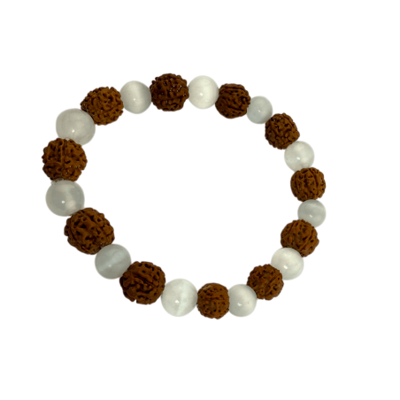 Natural Rudraksha Bracelet with 8mm Selenite - Cleansing and Positive Energy