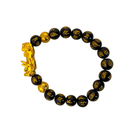 Pixiu Feng Shui Black Obsidian Bracelet 10mm - To attract wealth