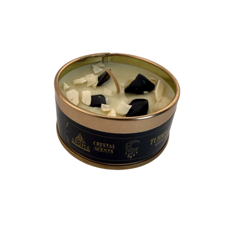 شمعة AROMA FRAGRANCES التورمالين الكريستالي - برائحة خشب الصندل - 65 غرام - تدوم من 5 إلى 6 ساعات