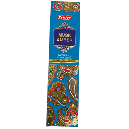Bâtonnets d'encens naturels Tridev Amber Musk - 10 bâtonnets extra épais
