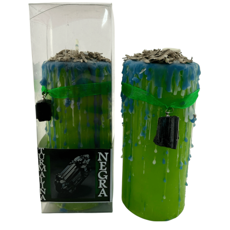 Turmalin Talismanljus - Esoteriskt ljus med speciell amulett 14x6cm - Skyddar och avvärjer dåliga energier