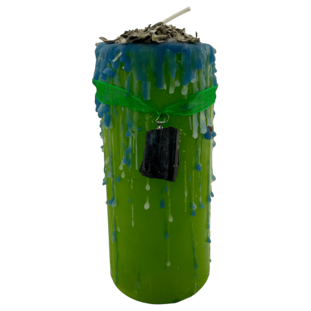 Bougie talisman en tourmaline - Bougie ésotérique avec amulette spéciale 14x6cm - Protection et repousse les énergies négatives