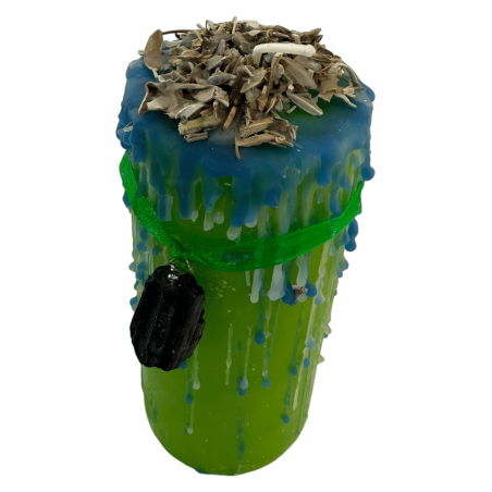 Velón Talismán Turmalina - Velón Esotérico con Amuleto Especial 14x6cm - Protección y Aleja las malas energías