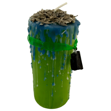 Lumânare Talisman din Turmalină - Lumânare Ezoterică cu Amuletă Specială 14x6cm - Protecție și Alungare a Energiilor Reale