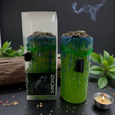 Velón Talismán Turmalina - Velón Esotérico con Amuleto Especial 14x6cm - Protección y Aleja las malas energías