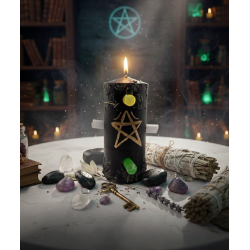 Kaars met 7 lonten, spreuken en magie, 12,5 x 6 cm