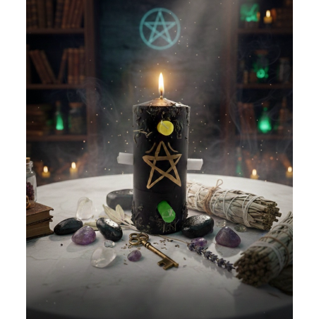 Vela de 7 pavios com tema de feitiços e magia, 12,5 x 6 cm